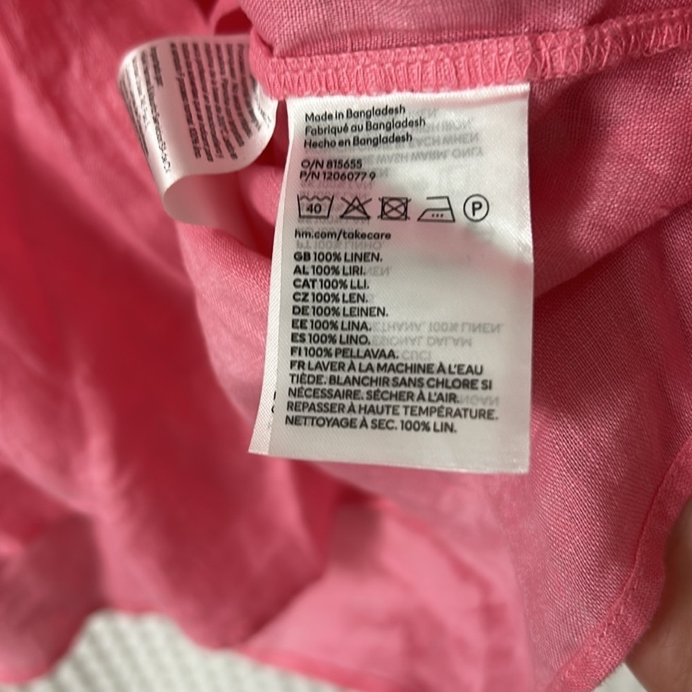Pink 100% Linen Button Down Short Sleeve Shirt Medium NWT H&M - Picture 4 of 5
